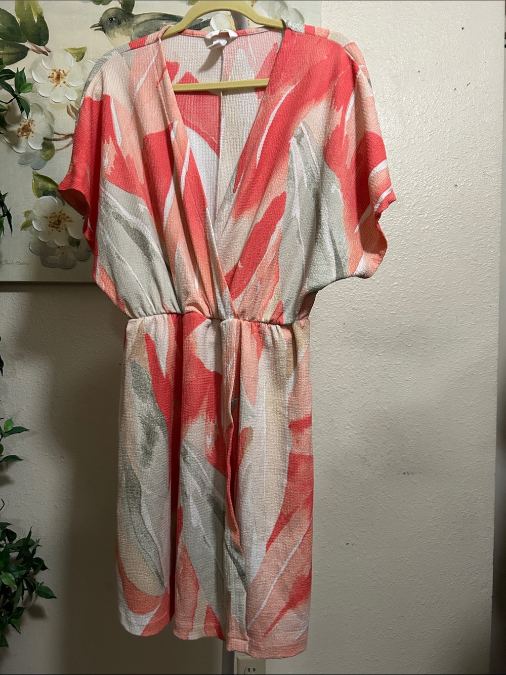 H&M Coral & Cream Abstract Midi Dress